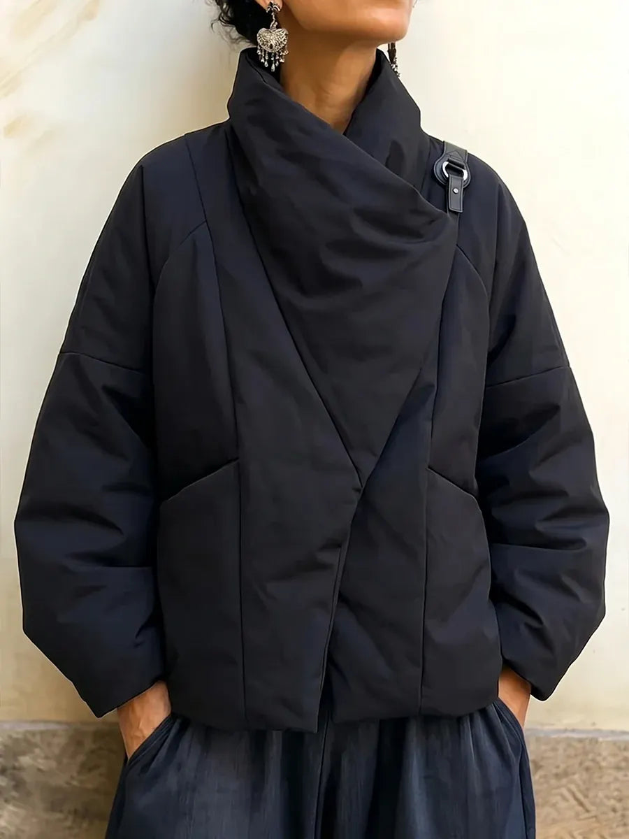 Veste femme à col drapé et coupe asymétrique