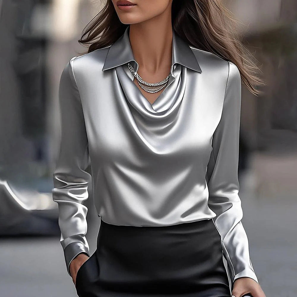 Blouse femme satinée col drapé | Élégante & fluide