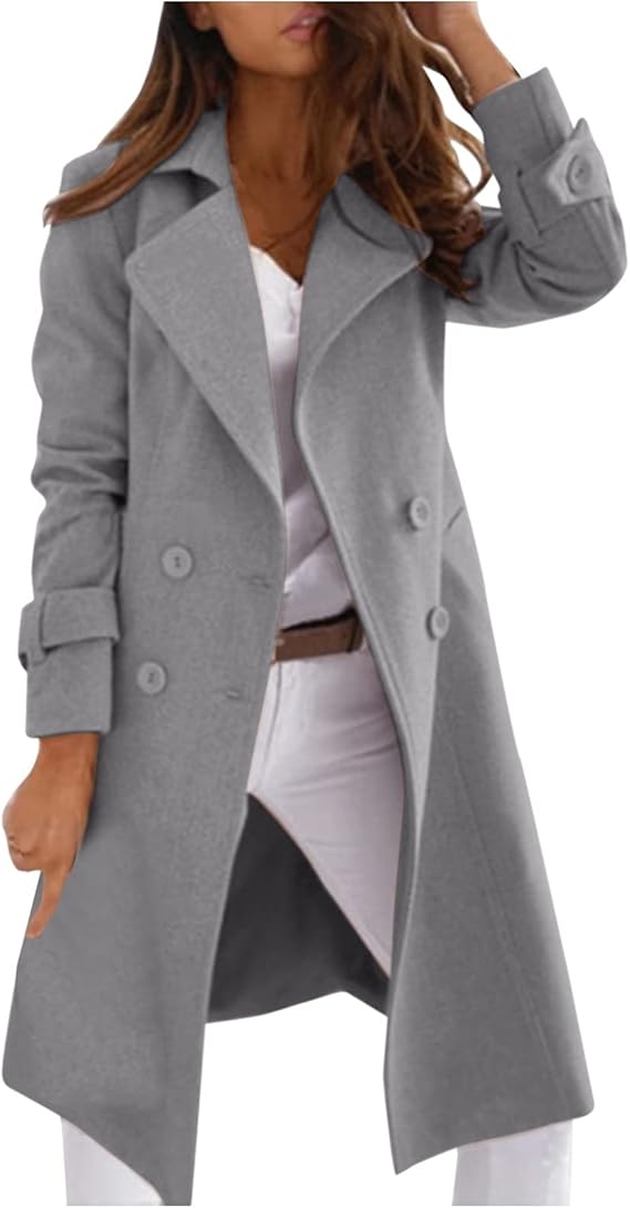 Manteau Élégant Femme En Laine Avec Fermeture À Boutons