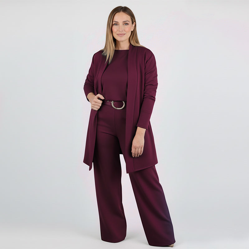 Ensemble femme trois pièces avec cardigan long