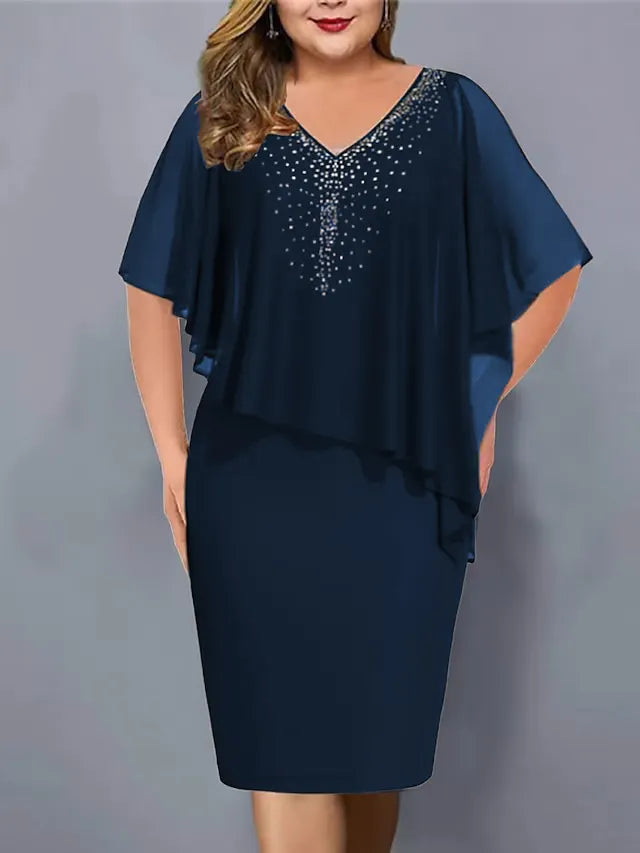 Robe cape femme avec strass et superposition en mousseline