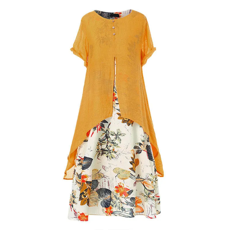Robe femme superposée à imprimé floral