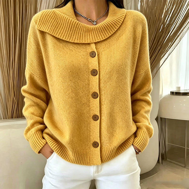Cardigan femme boutonné en maille à col rabattu