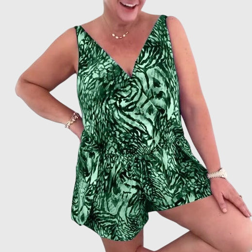 Robe Maillot de Bain Femme Imprimé Élégant Col V Sans Manches Été