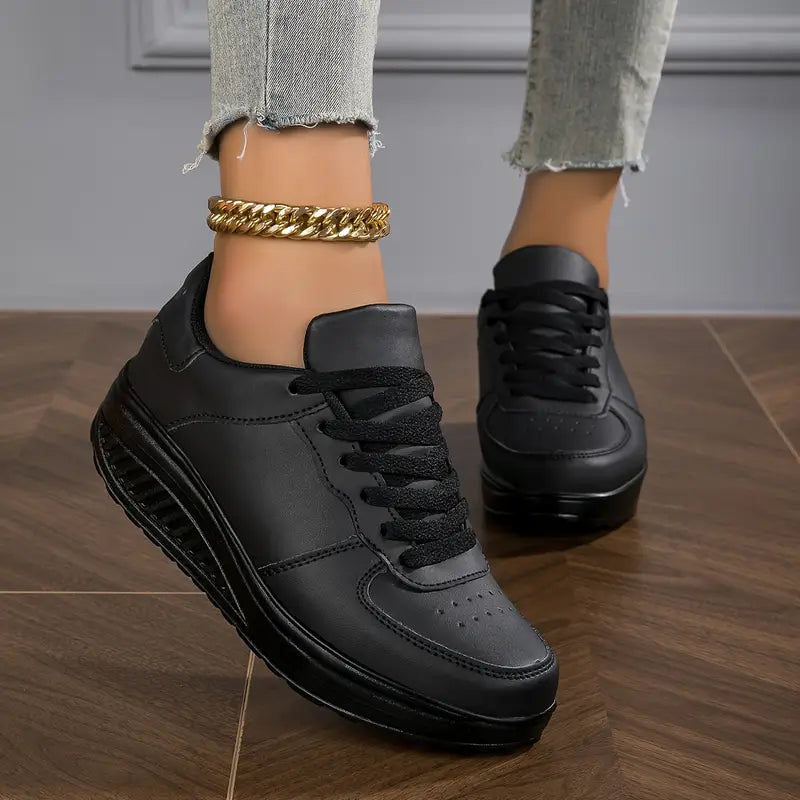 Baskets Femme Semelle Compensée Cuir Synthétique Lacets Minimalistes
