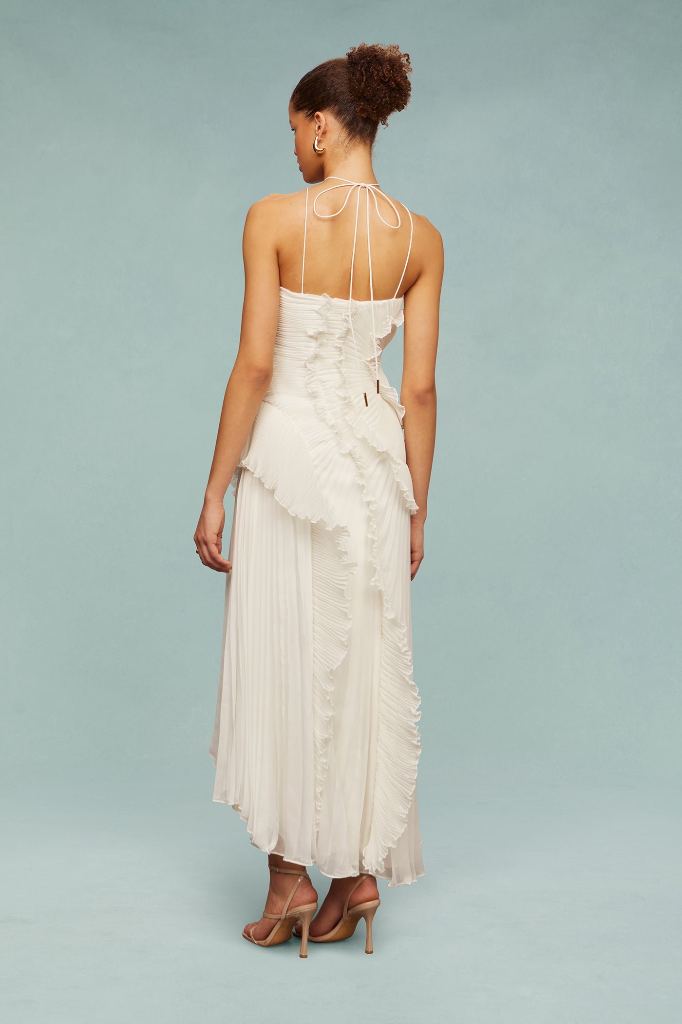 Robe Longue Plissée Femme avec Volants Asymétriques Élégants