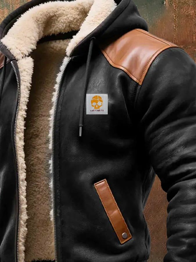Veste Homme Vintage en Daim et Cuir avec Capuche | Veste Chaude d’Hiver Style Rétro