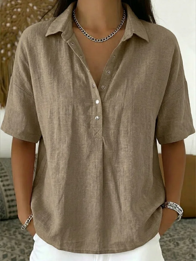 Blouse Femme Col Boutonné Manches Courtes Style Décontracté