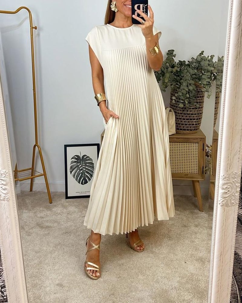 Robe Longue Plissée pour Femme – Coupe Fluide avec Poches et Tissu Confortable