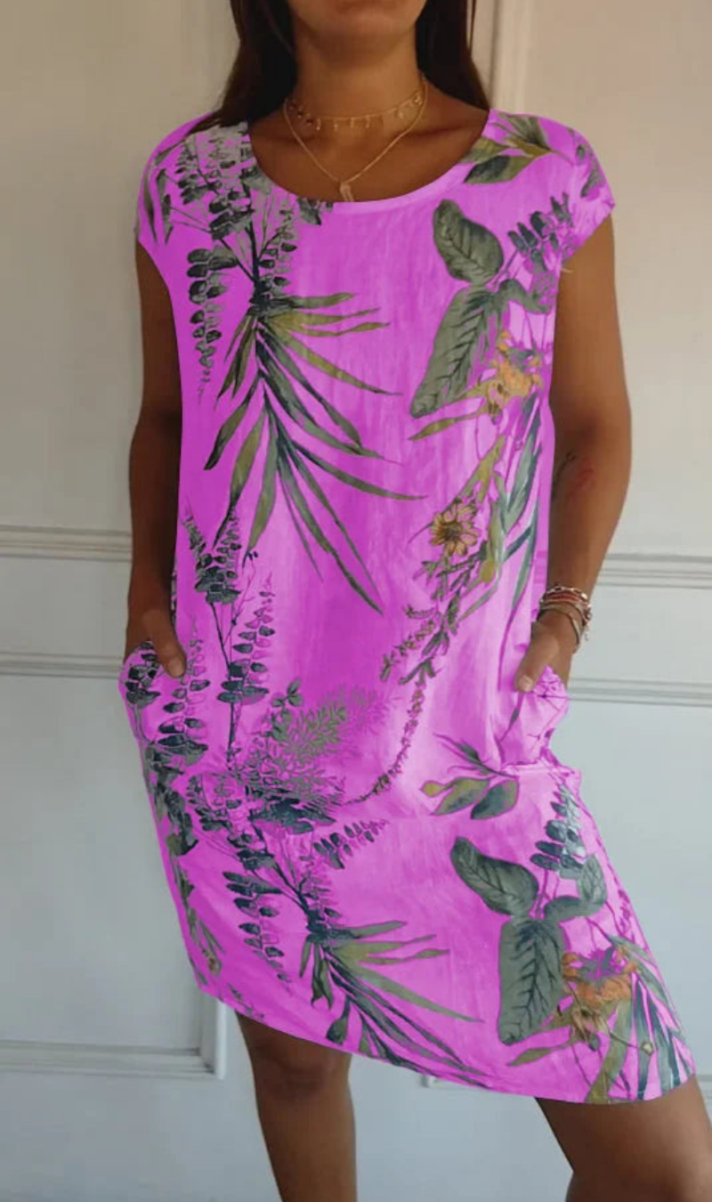 Robe femme fluide à imprimé végétal avec poches