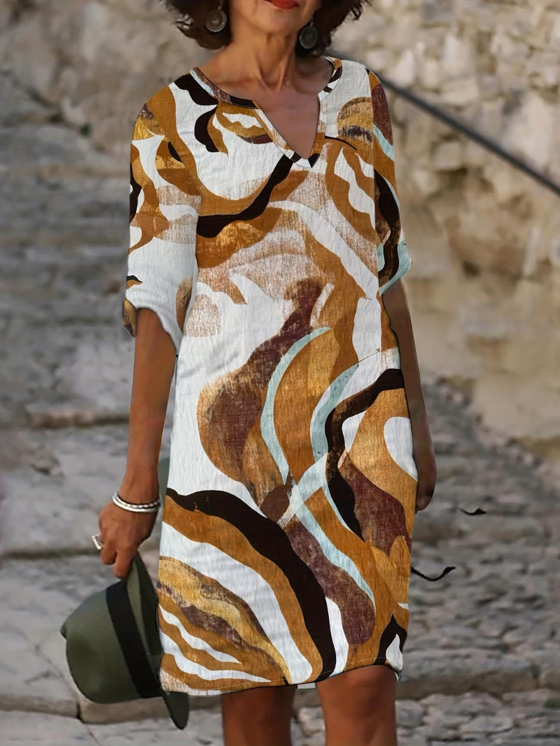 Robe d'été femme à imprimé abstrait et col V décontracté