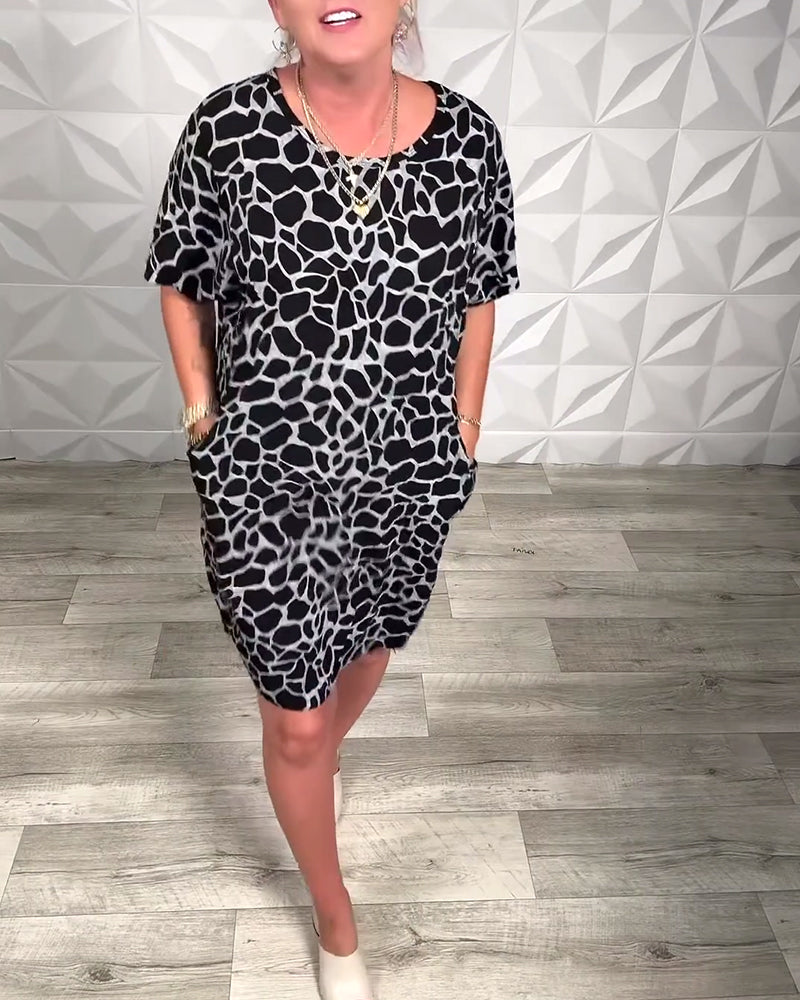 Robe Décontractée Femme à Coupe Droite et Col Rond