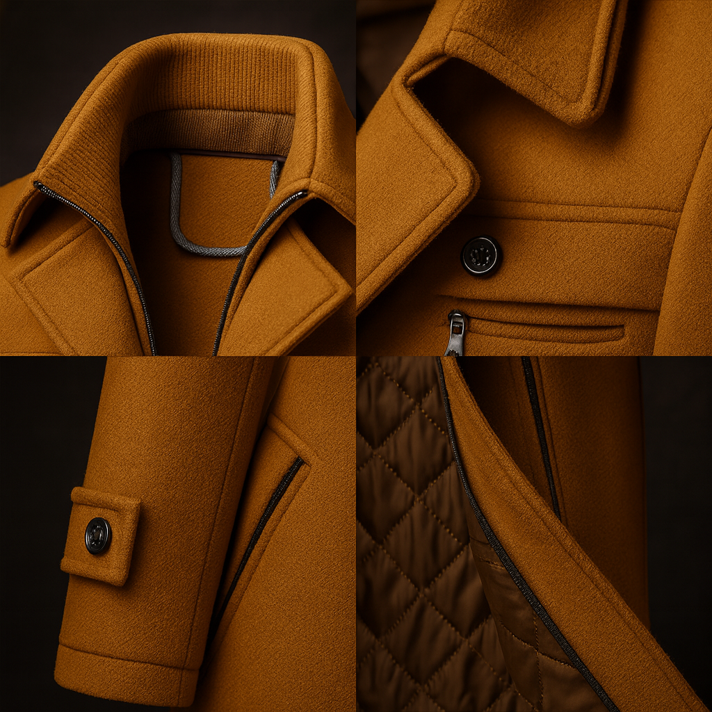 Manteau homme en laine à col montant et doublure matelassée