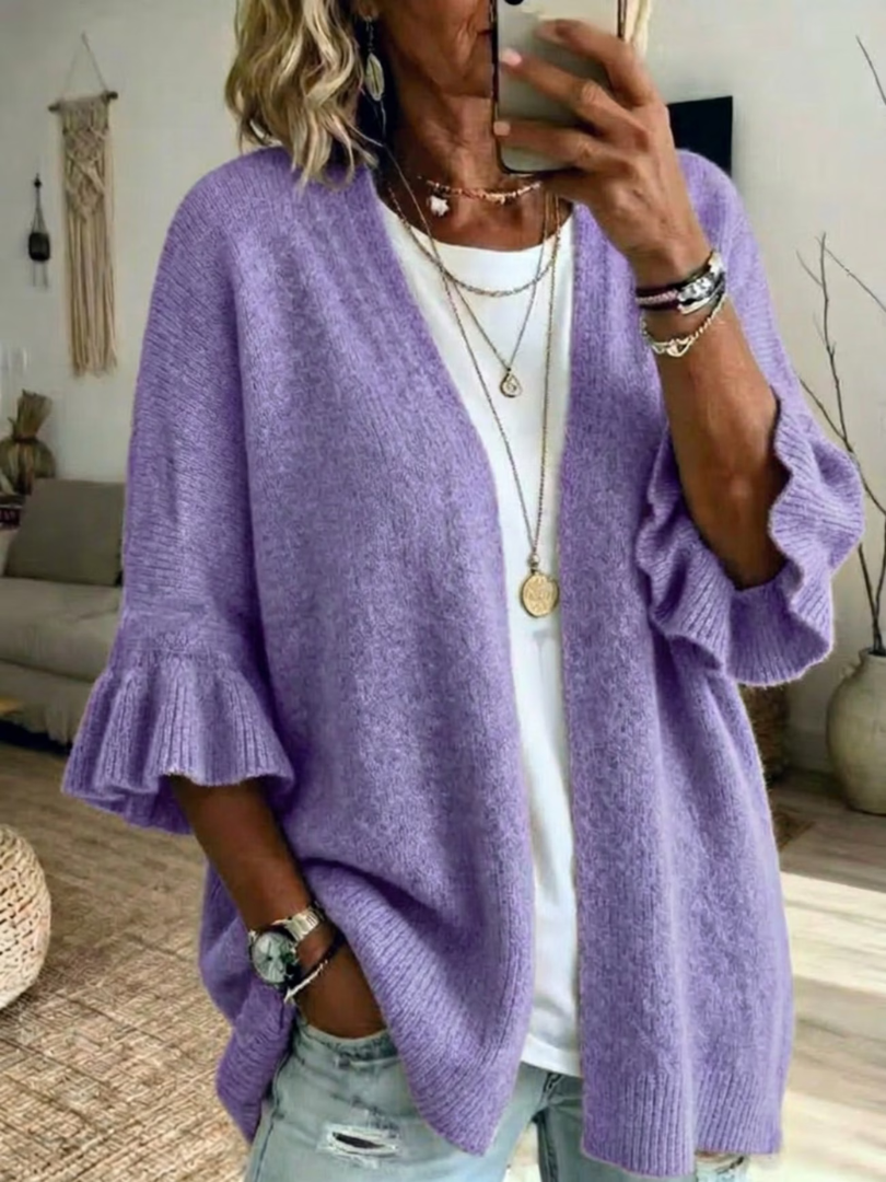 Gilet femme en maille ouvert avec manches volantes