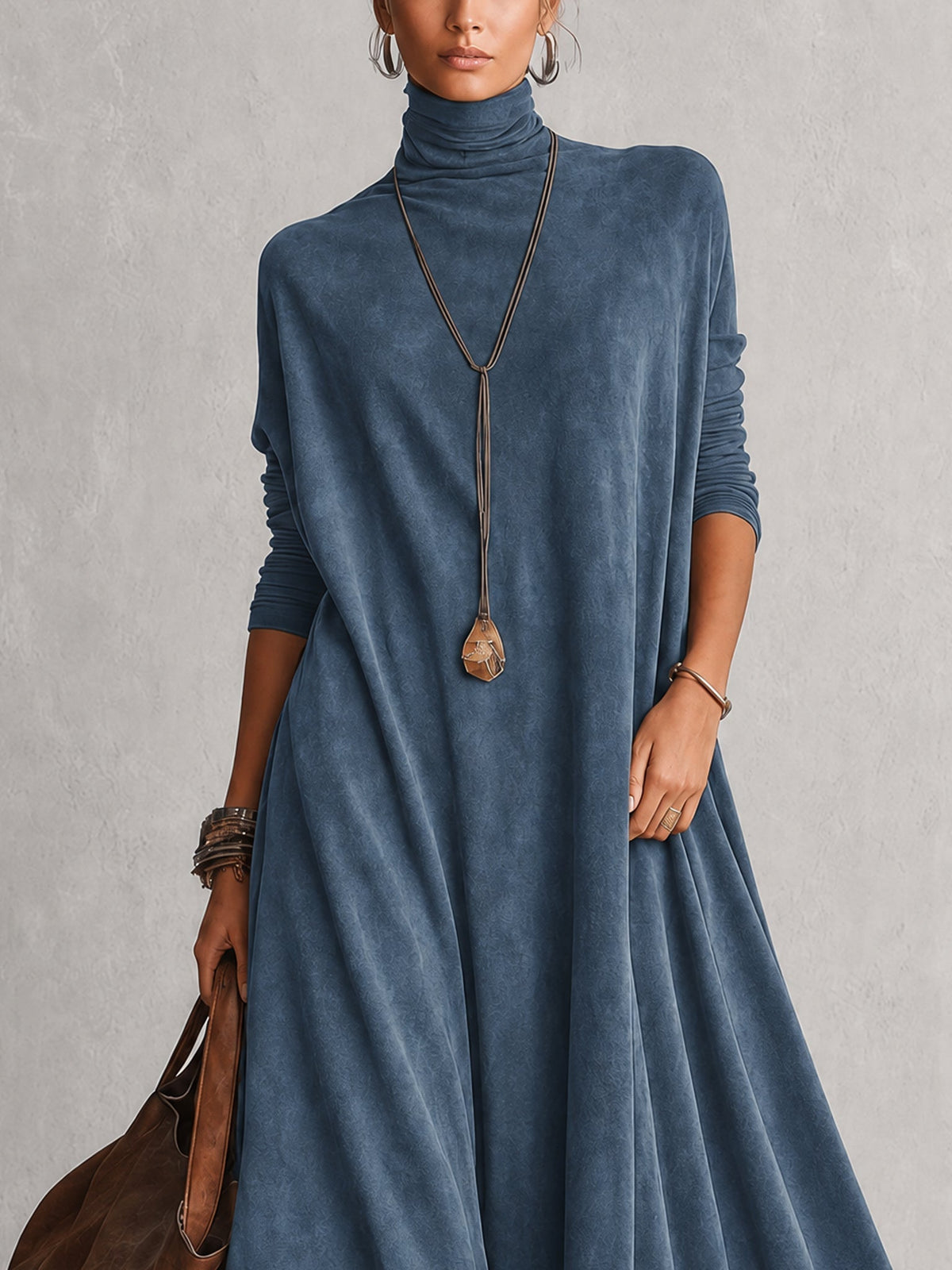 Robe longue femme effet suédé avec dentelle