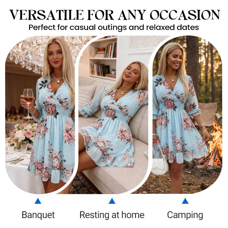 Robe Courte Femme Fluide Fleurie Col V pour Style Léger et Élégant Été