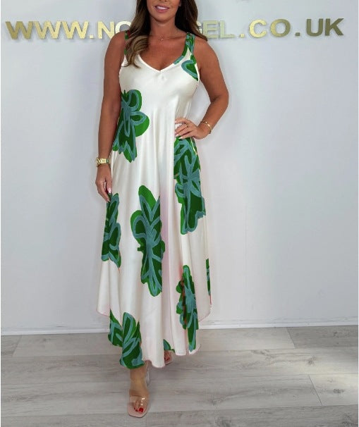 Robe Femme Maxi Imprimée Bretelles Col V Fluide Été Élégant