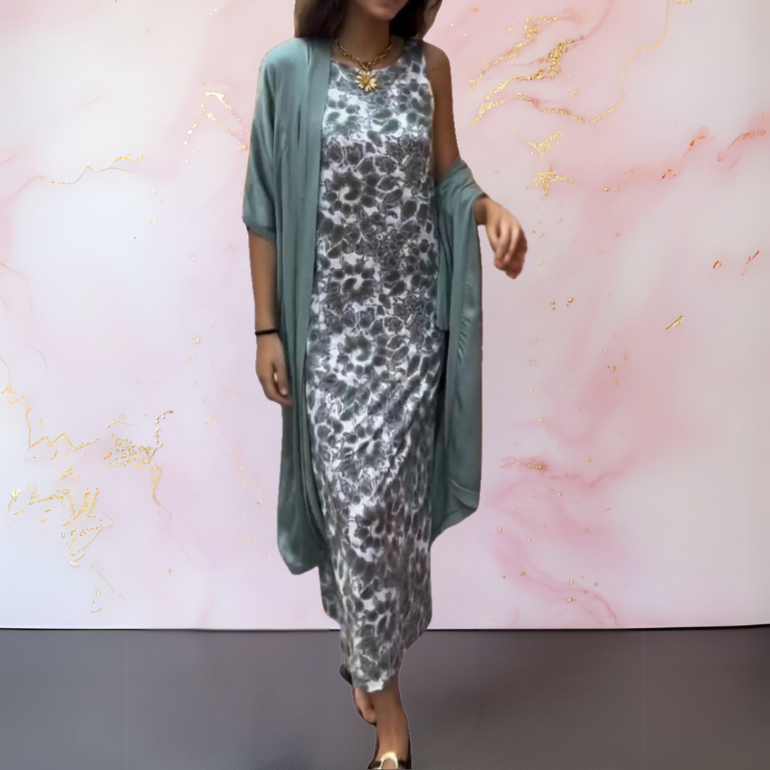 Ensemble Femme Robe Maxi Avec Gilet Coupe Fluide Style Élégant Chic