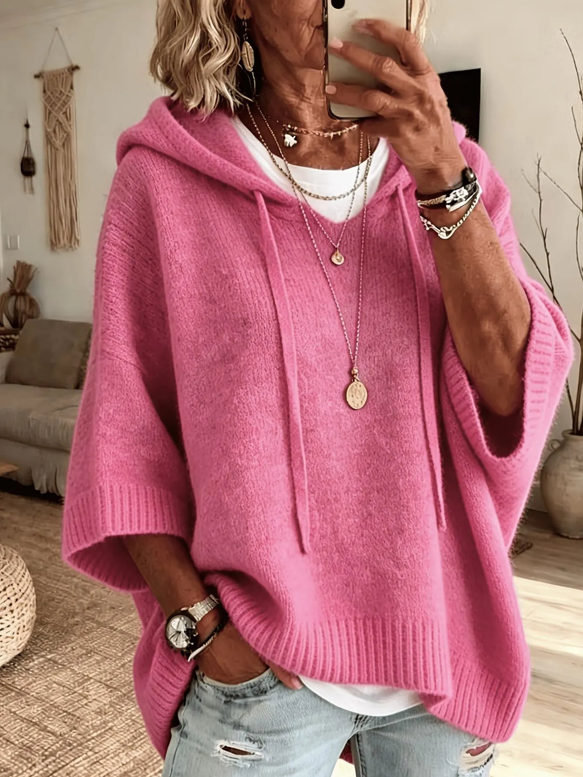 Pull à capuche oversize en maille douce pour femme