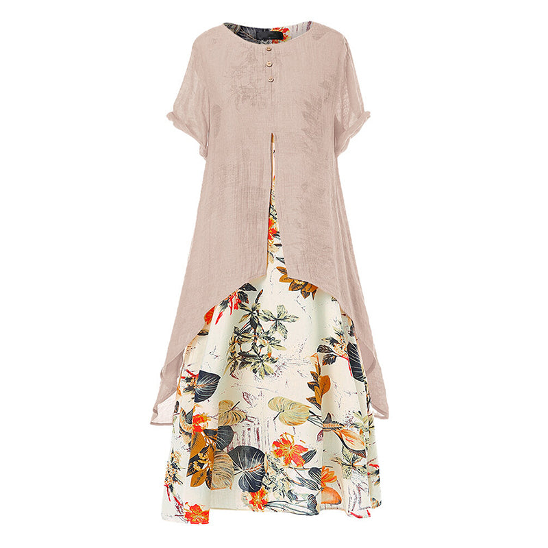 Robe femme superposée à imprimé floral