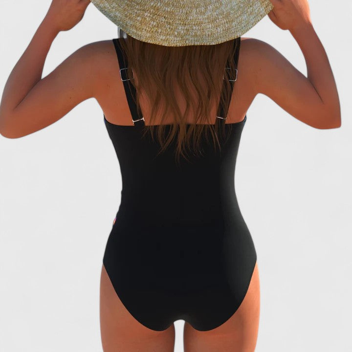 Maillot de Bain Une Pièce Femme Col V Croisé Rayures Irisées Lien Latéral