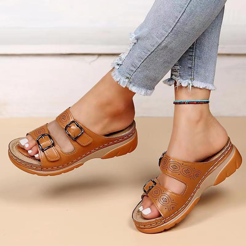 Sandales femme confort à double bride réglable et semelle ergonomique