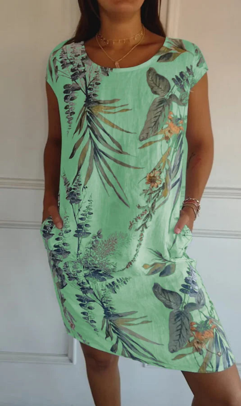 Robe femme fluide à imprimé végétal avec poches