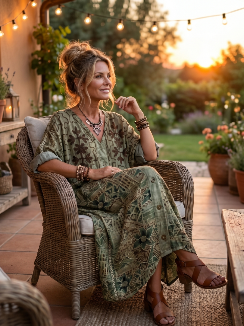 Robe midi bohème femme boutonnée à imprimé floral