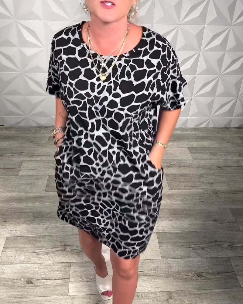 Robe Décontractée Femme à Coupe Droite et Col Rond