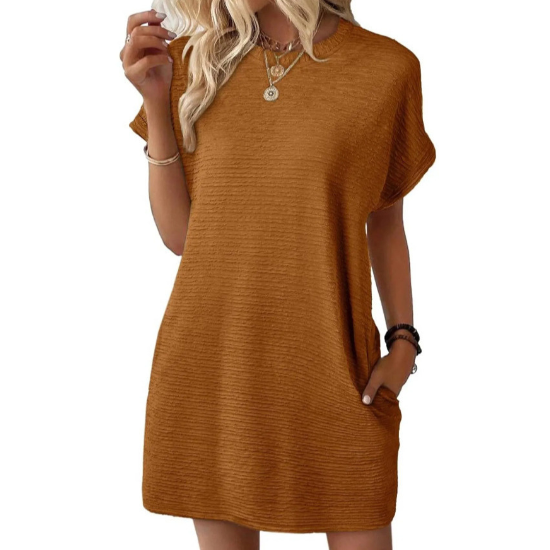 Robe femme décontractée à col rond avec poches pratiques