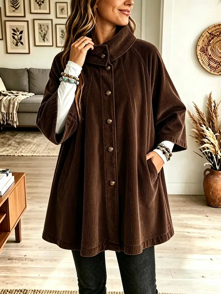 Manteau cape femme oversize en velours côtelé