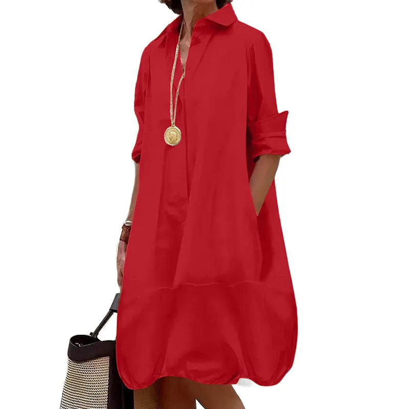 Robe chemise femme ample à manches retroussées
