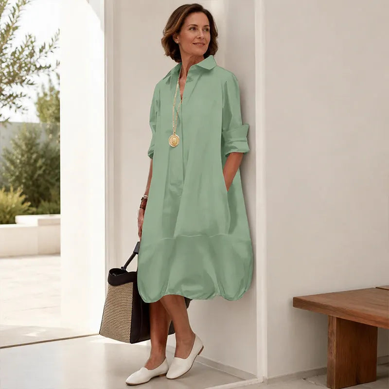 Robe chemise femme ample à manches retroussées