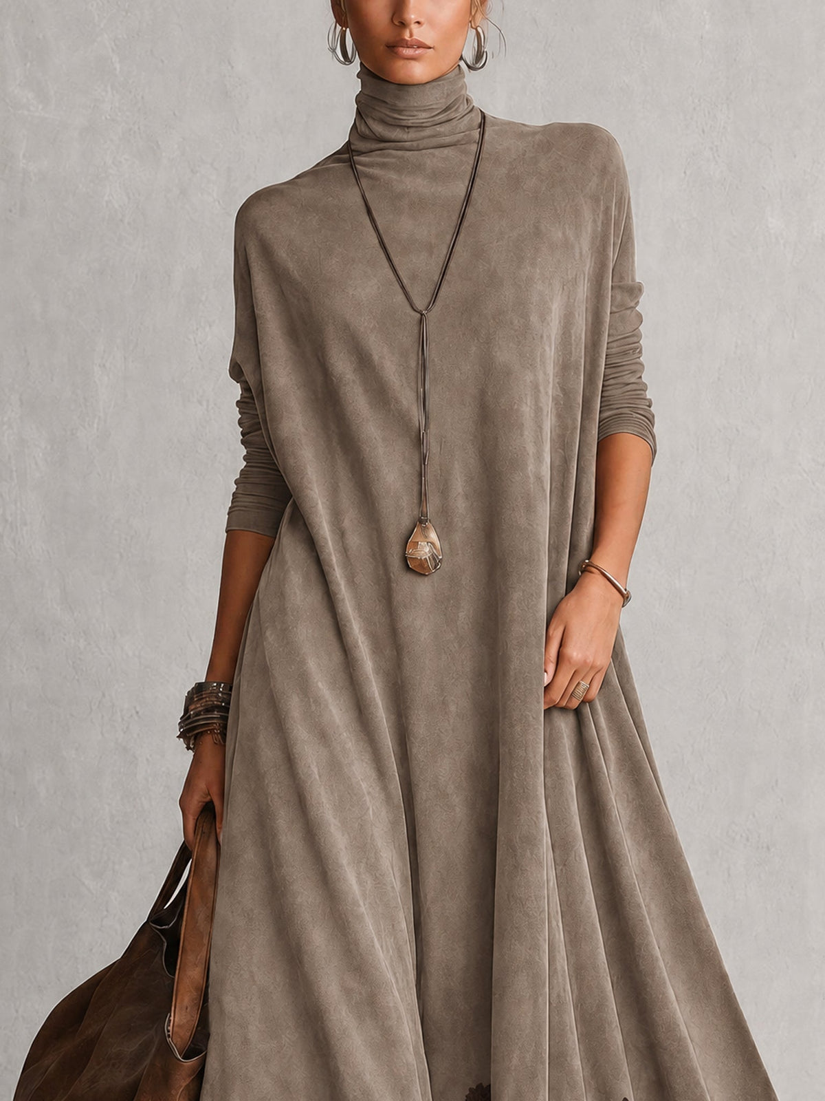 Robe longue femme effet suédé avec dentelle