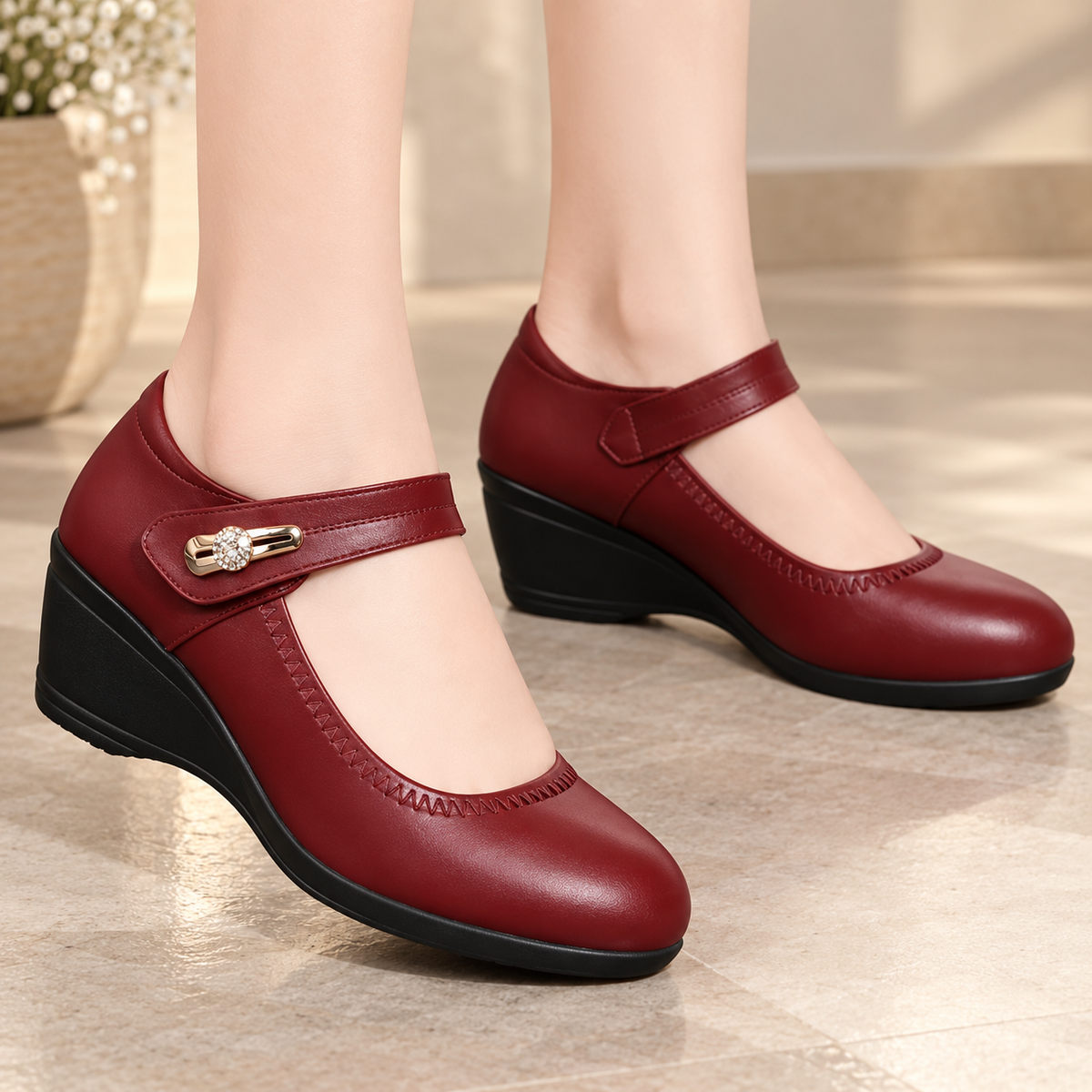Chaussures compensées femme à bride confortable