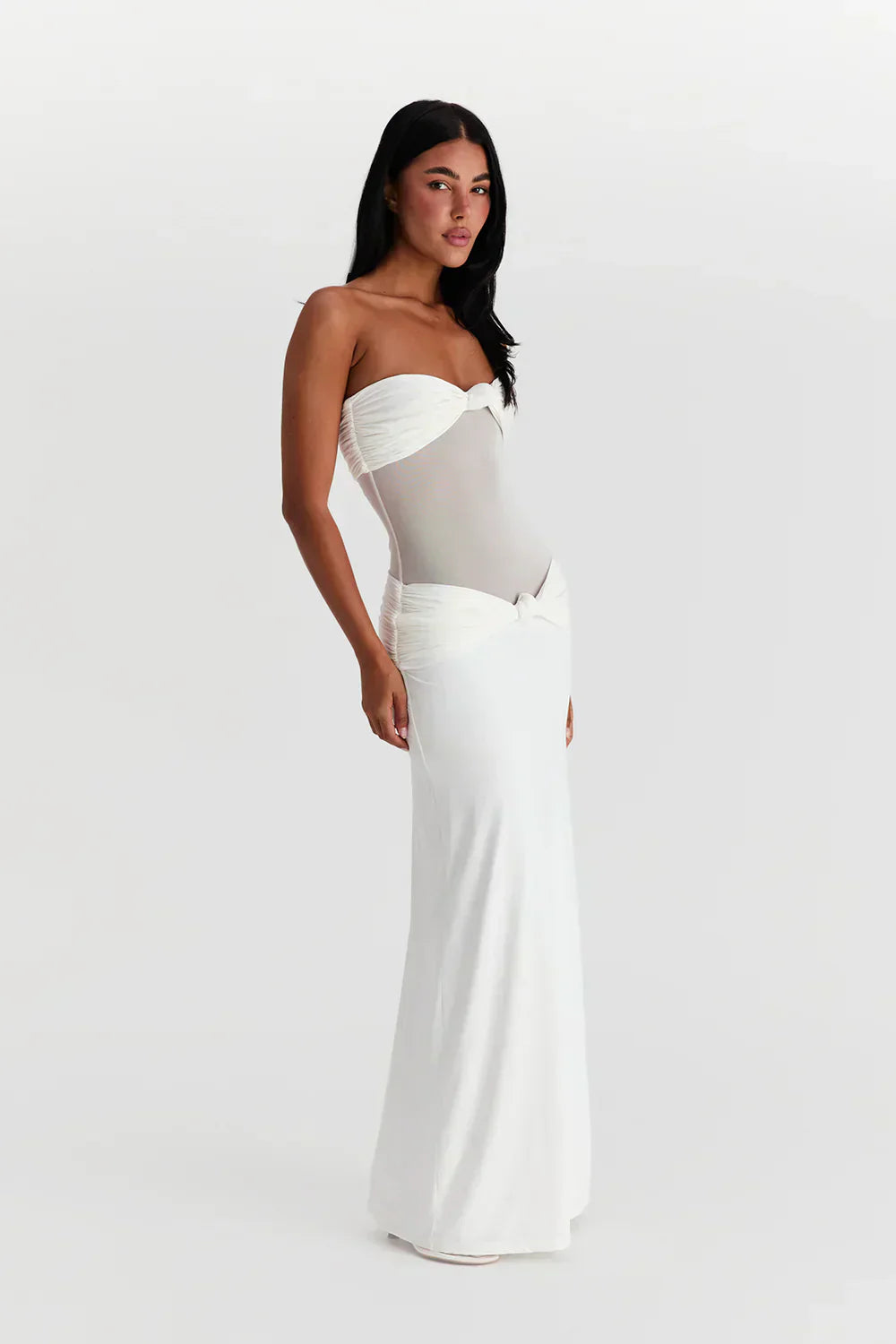 Robe Longue Bustier avec Détail Mesh