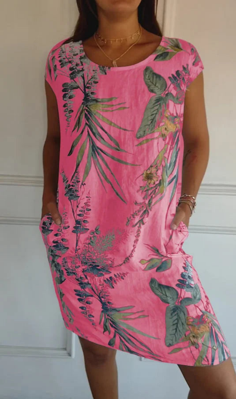 Robe femme fluide à imprimé végétal avec poches