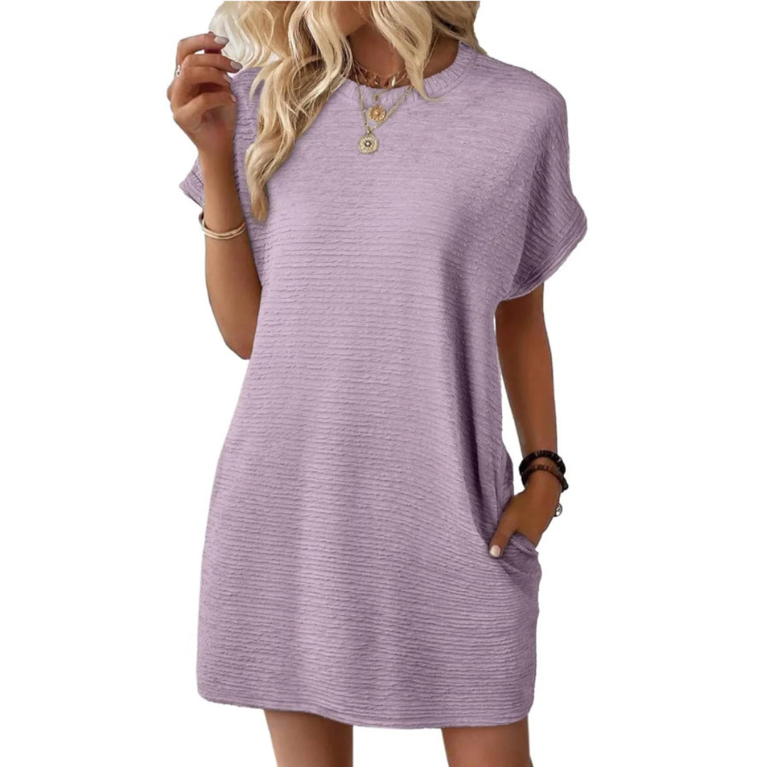 Robe femme décontractée à col rond avec poches pratiques