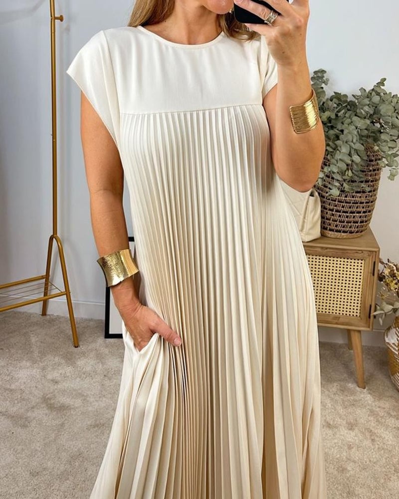 Robe femme longue fluide sans manches col rond avec poches – décontractée