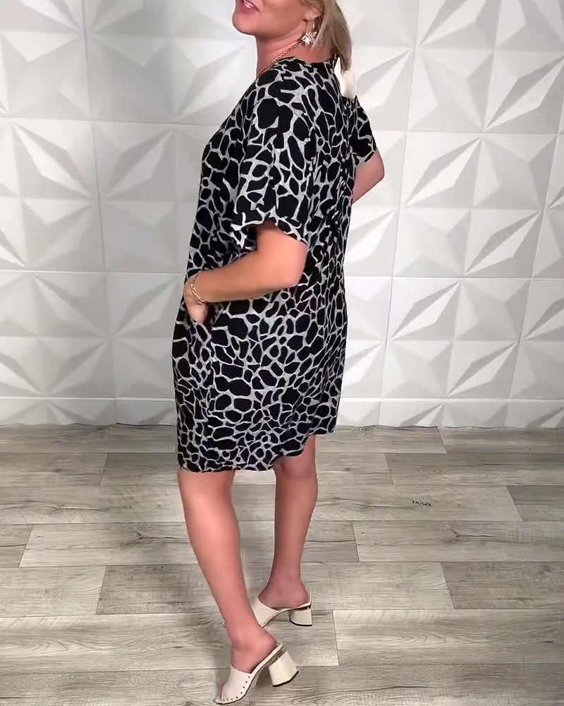 Robe Décontractée Femme à Coupe Droite et Col Rond