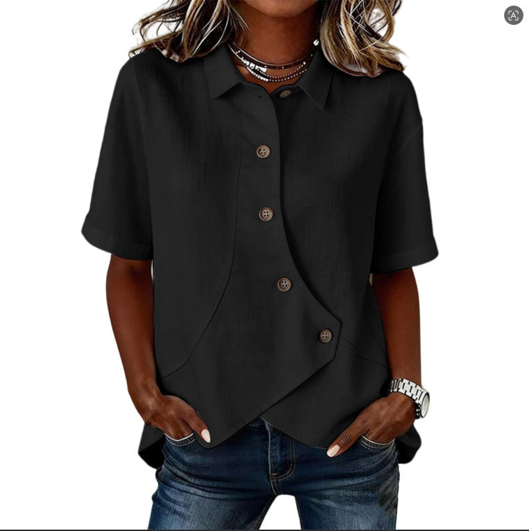 Chemise femme asymétrique à boutons avec col élégant structuré
