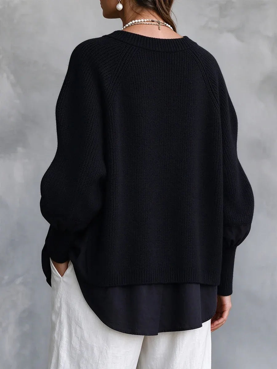 Pull femme en maille à manches raglan et effet superposé