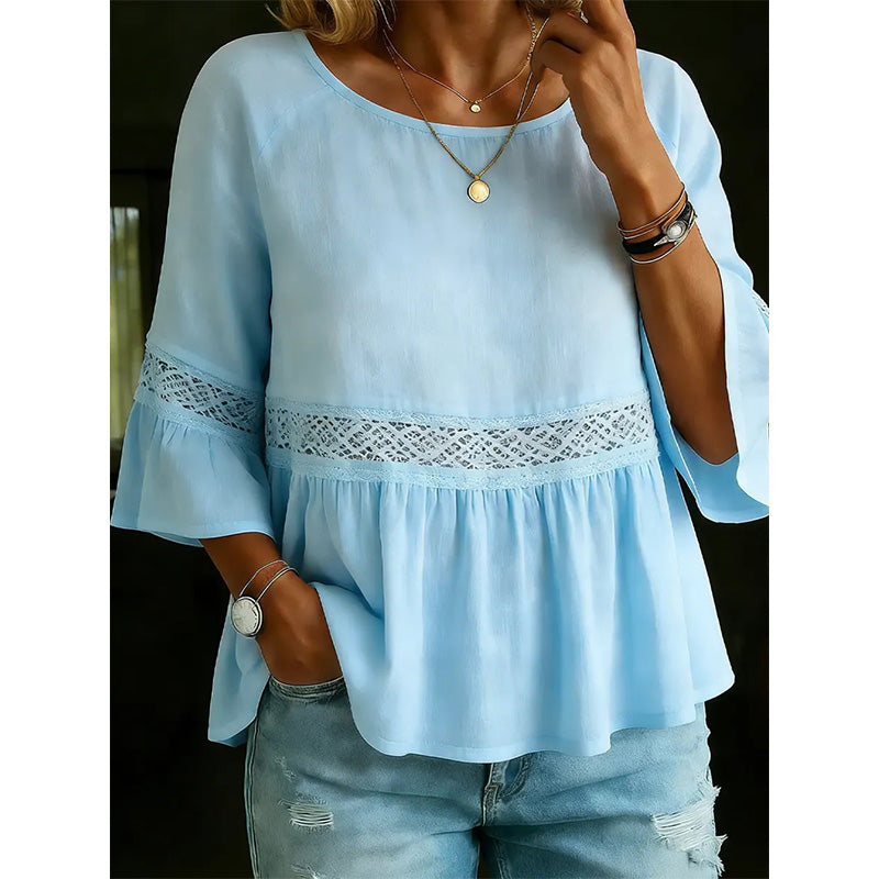 Blouse femme fluide avec dentelle délicate et manches volantées