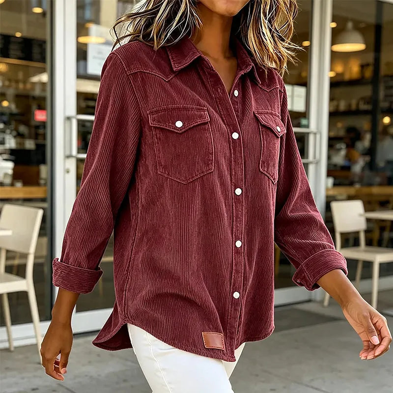Chemise femme en velours côtelé avec poches