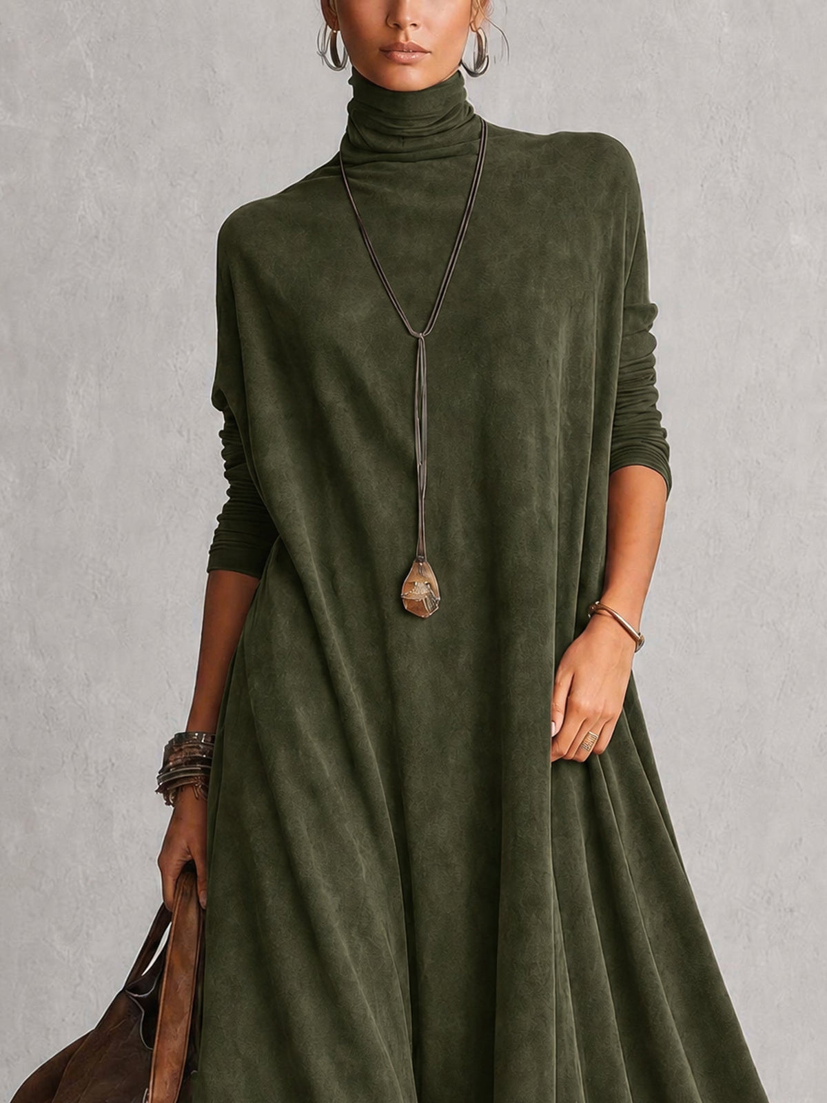 Robe longue femme effet suédé avec dentelle