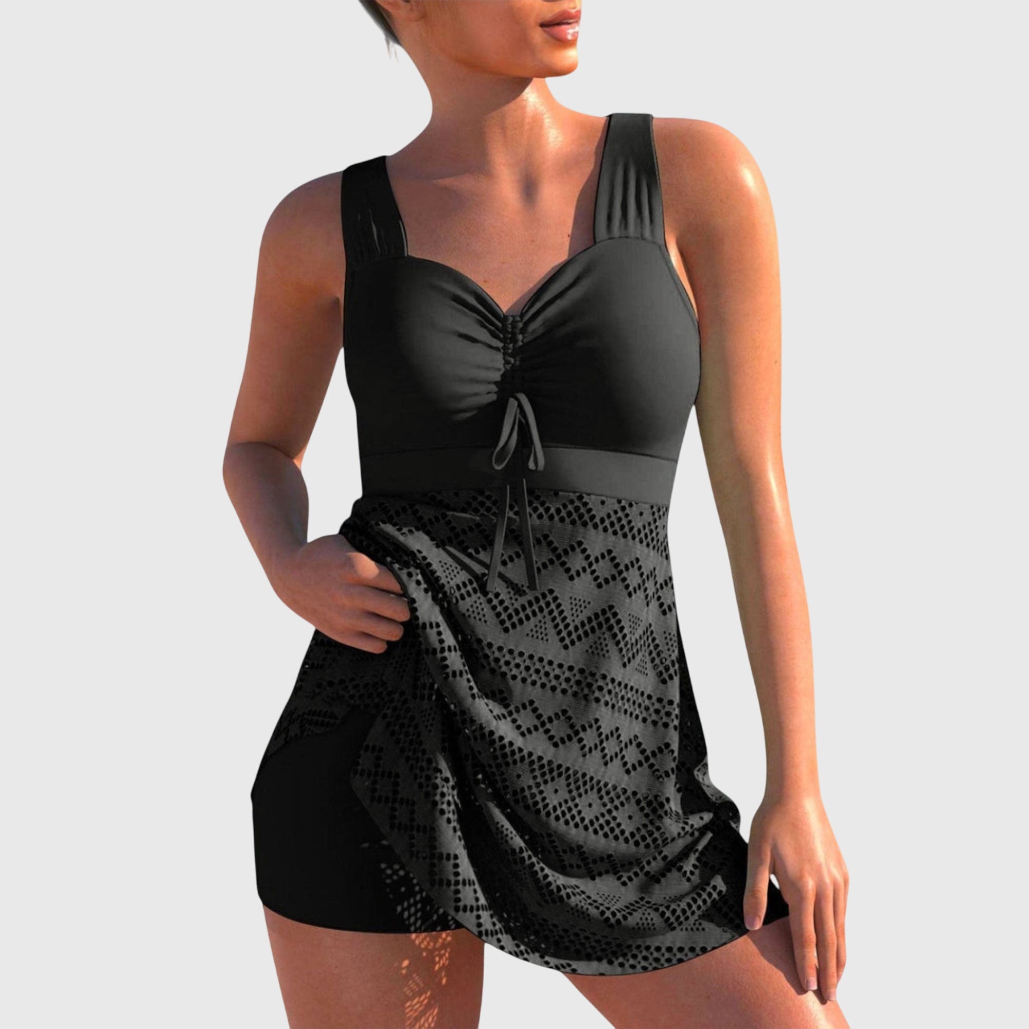 Maillot de Bain Deux Pièces Femme Tankini Jupe Dentelle Lien Frontal