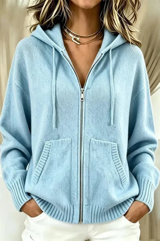 Cardigan femme zippé à capuche en maille douce