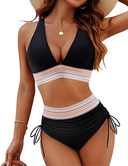 Maillot de bain femme deux pièces taille haute sculptant – maintien et confort plage