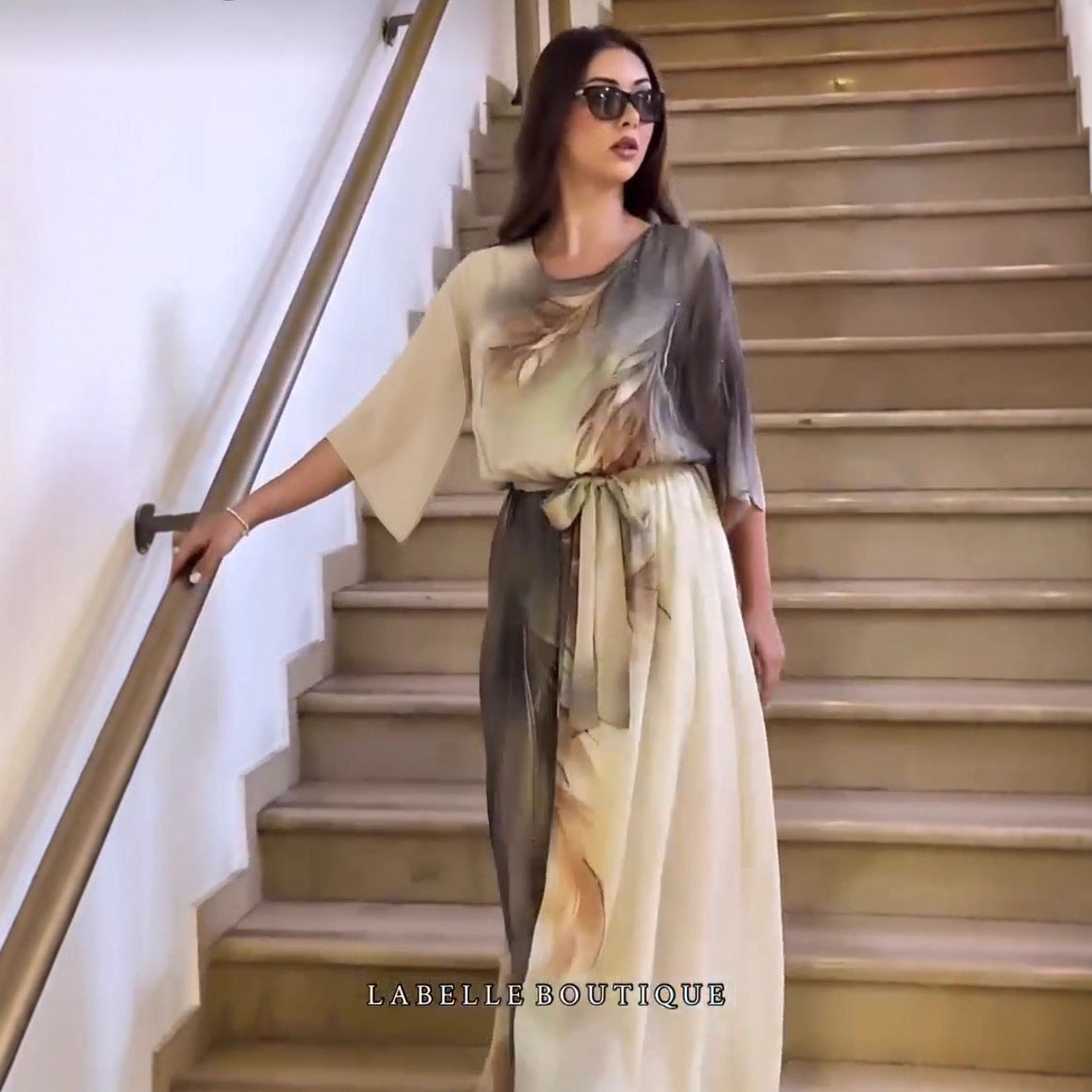 Robe Maxi Élégante en Chiffon Léger à Imprimé Vert