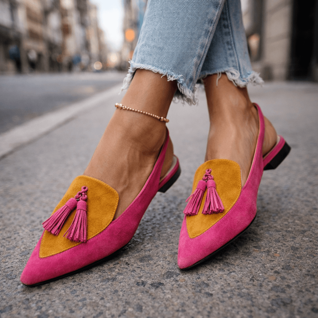 Mules Femme Bicolores Élégantes avec Pompons Tendance